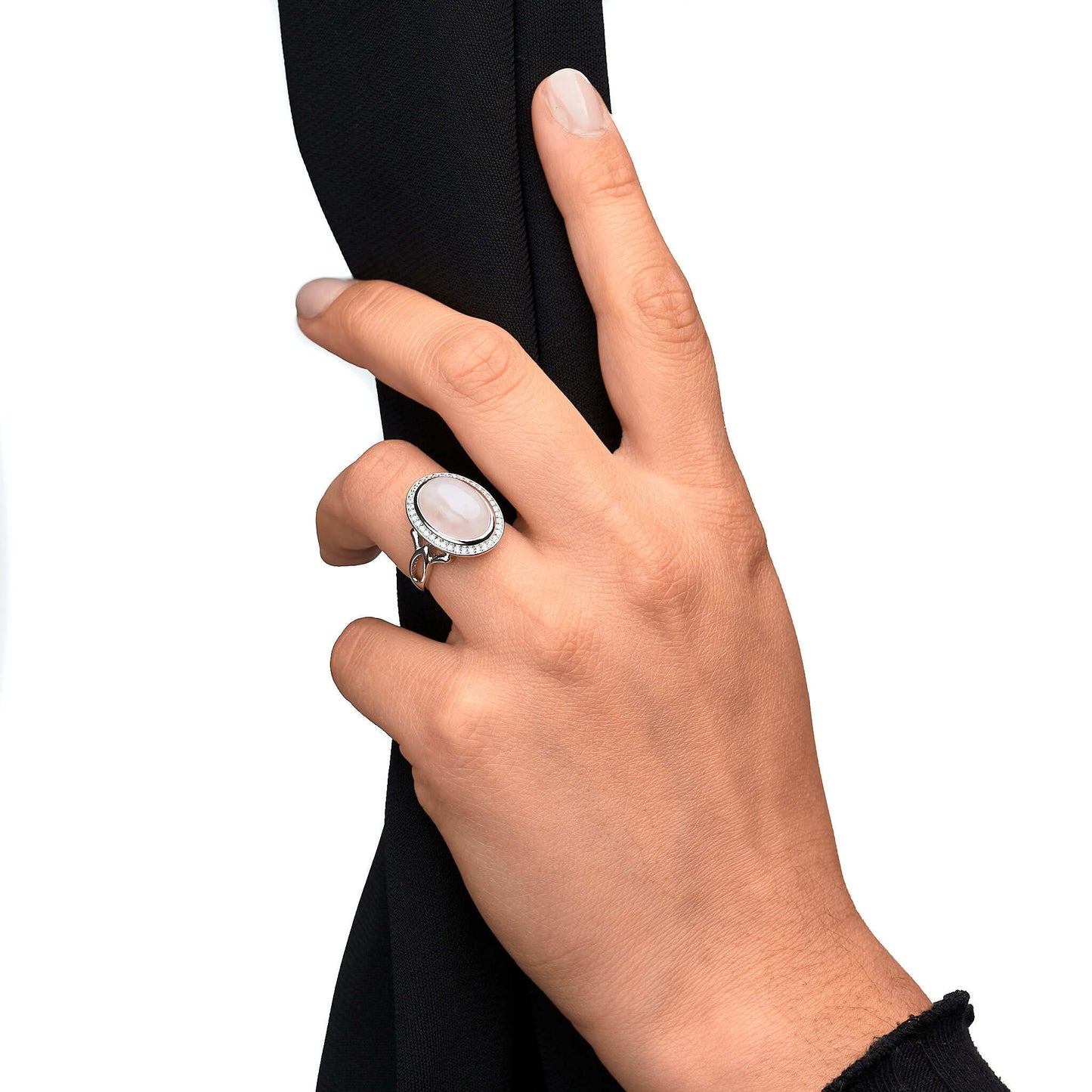 Ring 925/- Sterling Silber rhodiniert Rosenquarz