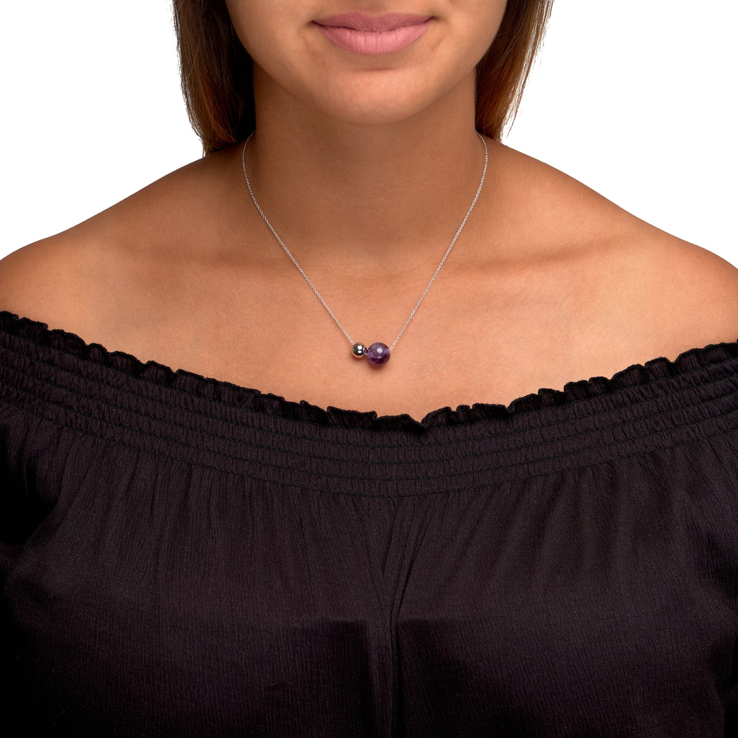 Collier Erbskette 925/- Sterling Silber rhodiniert 45cm Amethyst