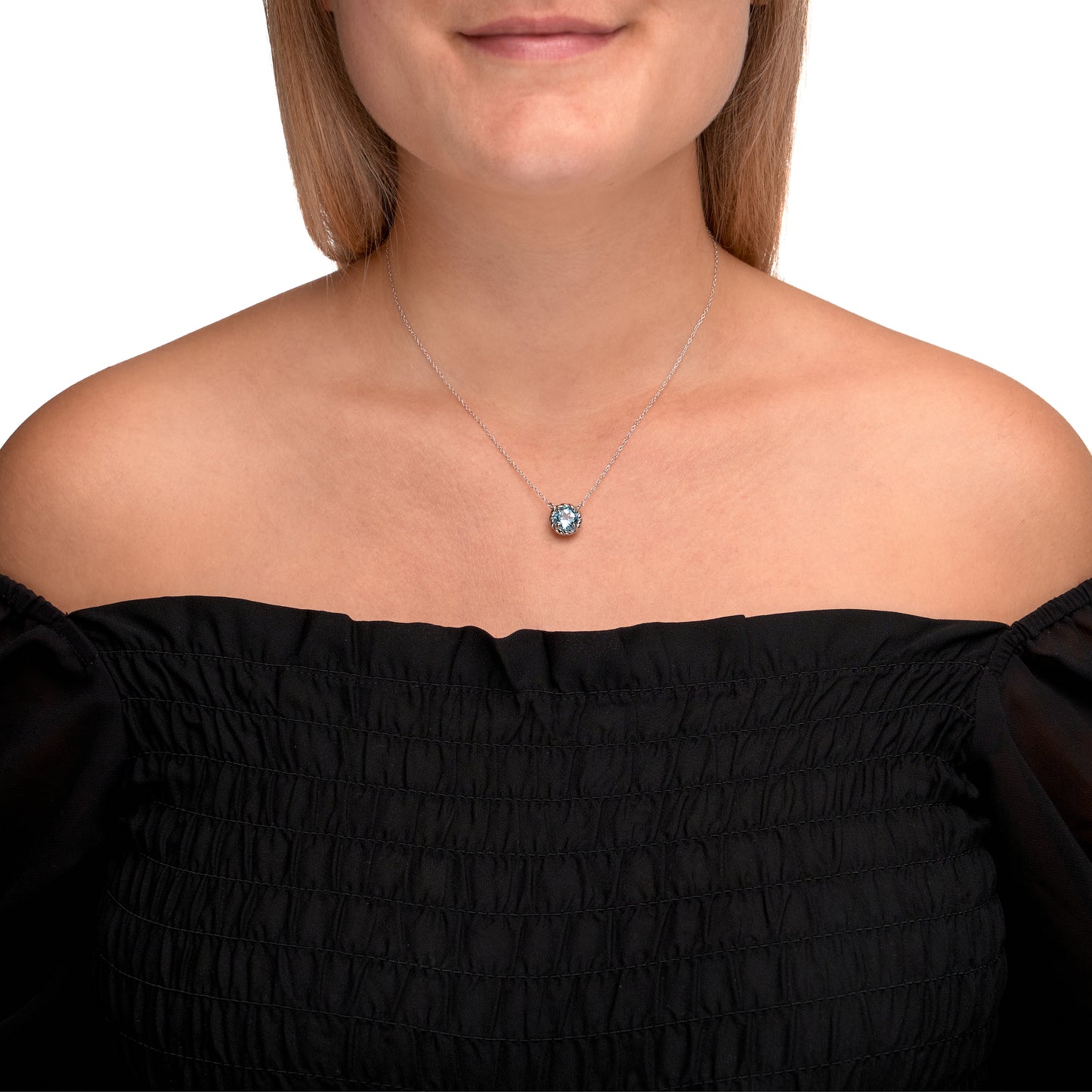 Halskette Ankerkette 925/- Sterling Silber rhodiniert 47,0cm Blautopas beh.