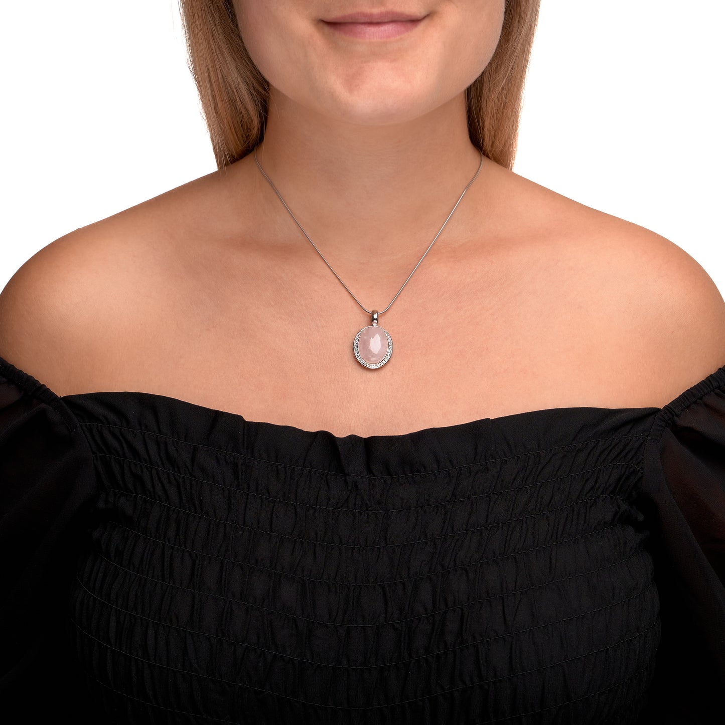 Halskette Schlangenkette 925/- Sterling Silber rhodiniert 47,0cm Rosenquarz 9,1ct.