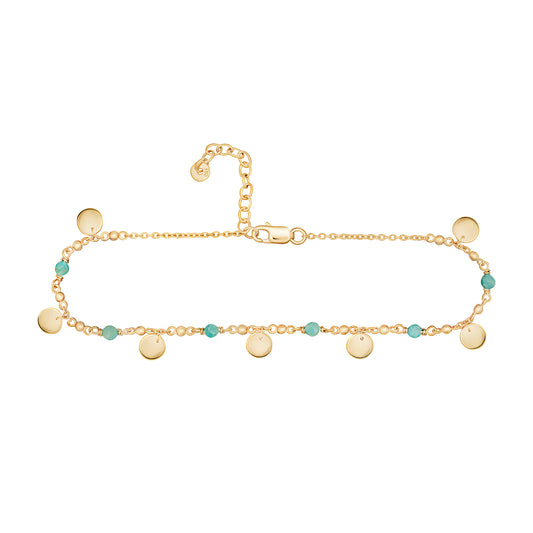 cai Fußkette Ankerkette 925/- Sterling Silber vergoldet 25,0cm Amazonit