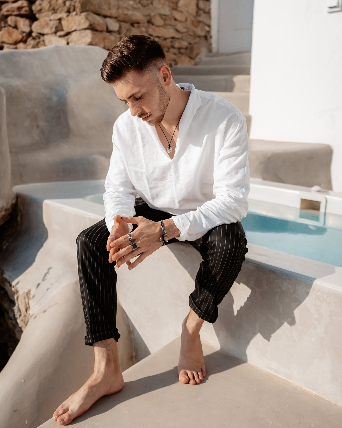 cai Anhänger mit Kette Lederband 925/- Sterling Silber oxidiert 60cm Spinell 0,006ct