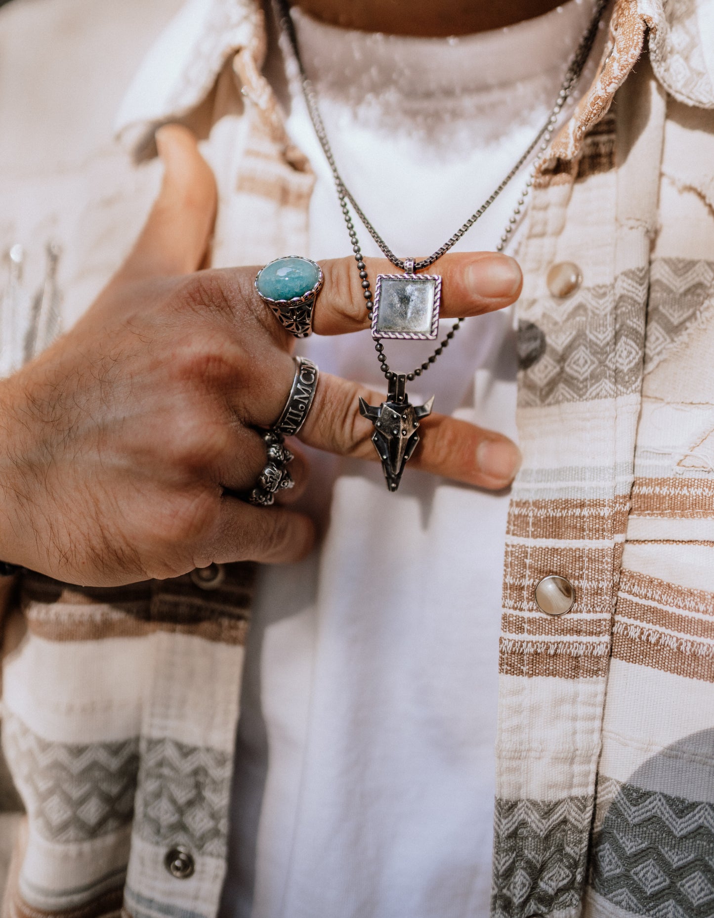 cai Anhänger mit Kette Venezianerkette 925/- Sterling Silber oxidiert 55cm Tigerauge 4,00ct