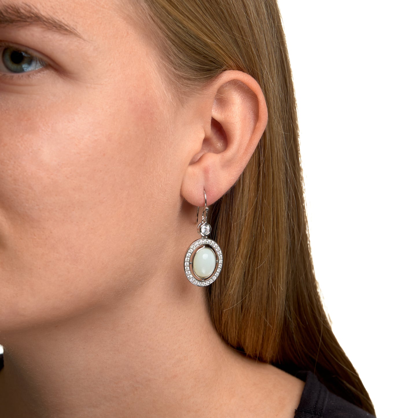 Ohrringe 925/- Sterling Silber rhodiniert 4,7cm Mondstein