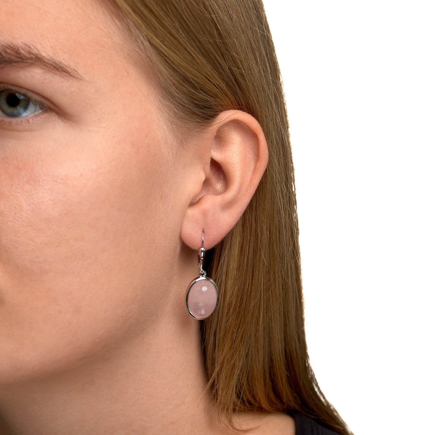 Ohrringe 925/- Sterling Silber rhodiniert 3,6cm Rosenquarz 9,8ct.