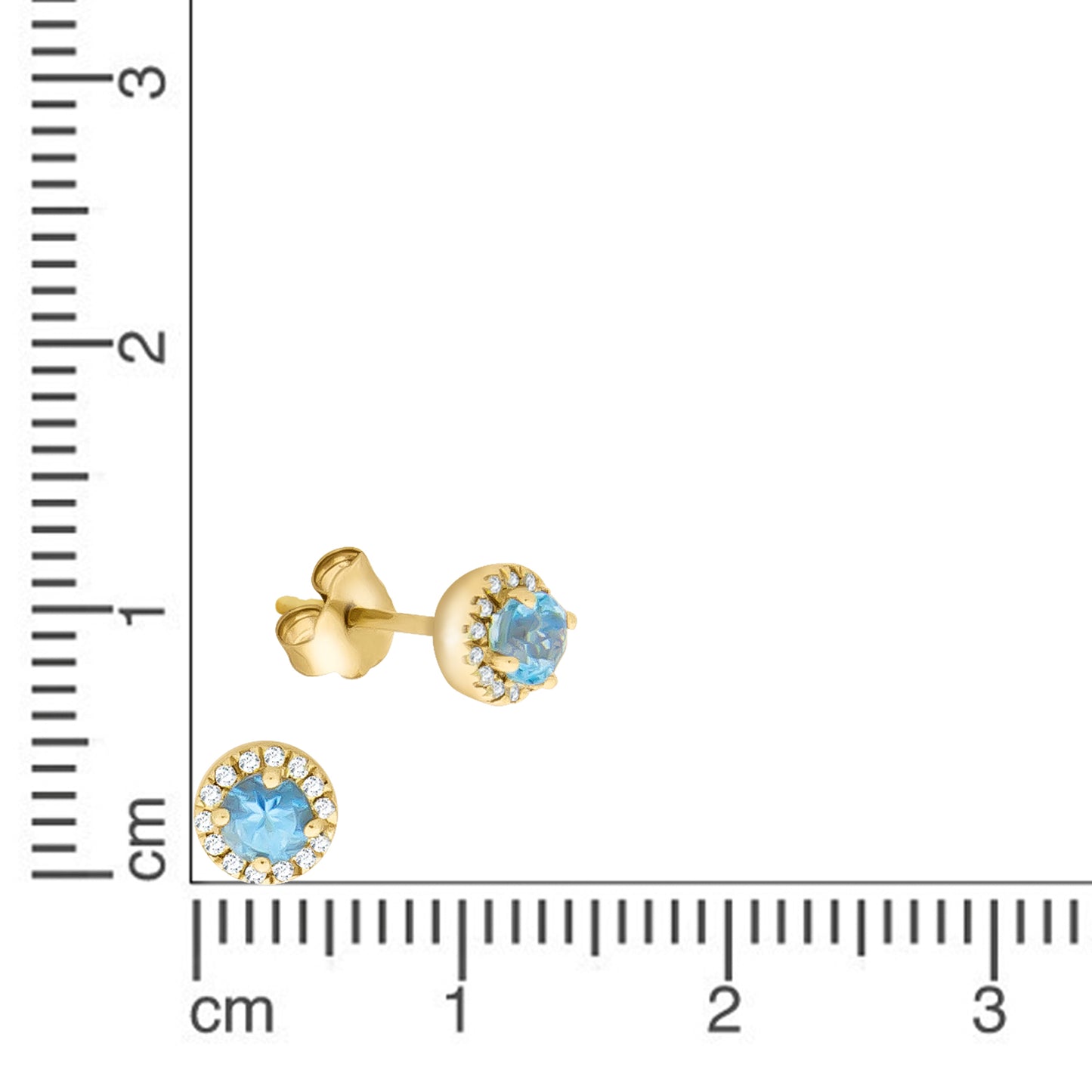Ohrstecker 375 Gelbgold Blautopas 375/- Gold rhodiniert (teil) 1,0cm Diamant 0,04ct.