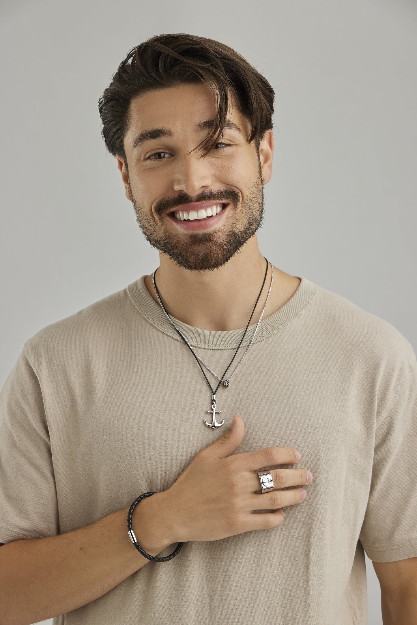 cai Anhänger mit Kette Lederband 925/- Sterling Silber rhodiniert 55cm ohne Stein