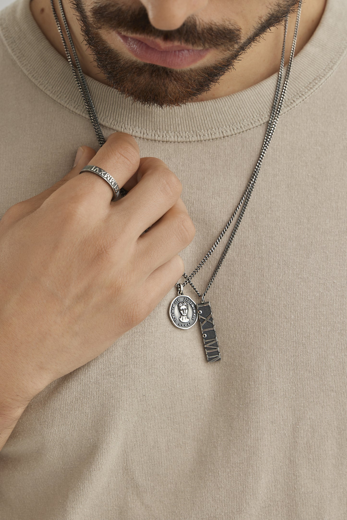 cai Anhänger mit Kette Panzerkette 925/- Sterling Silber oxidiert 60cm Spinell 0,006ct