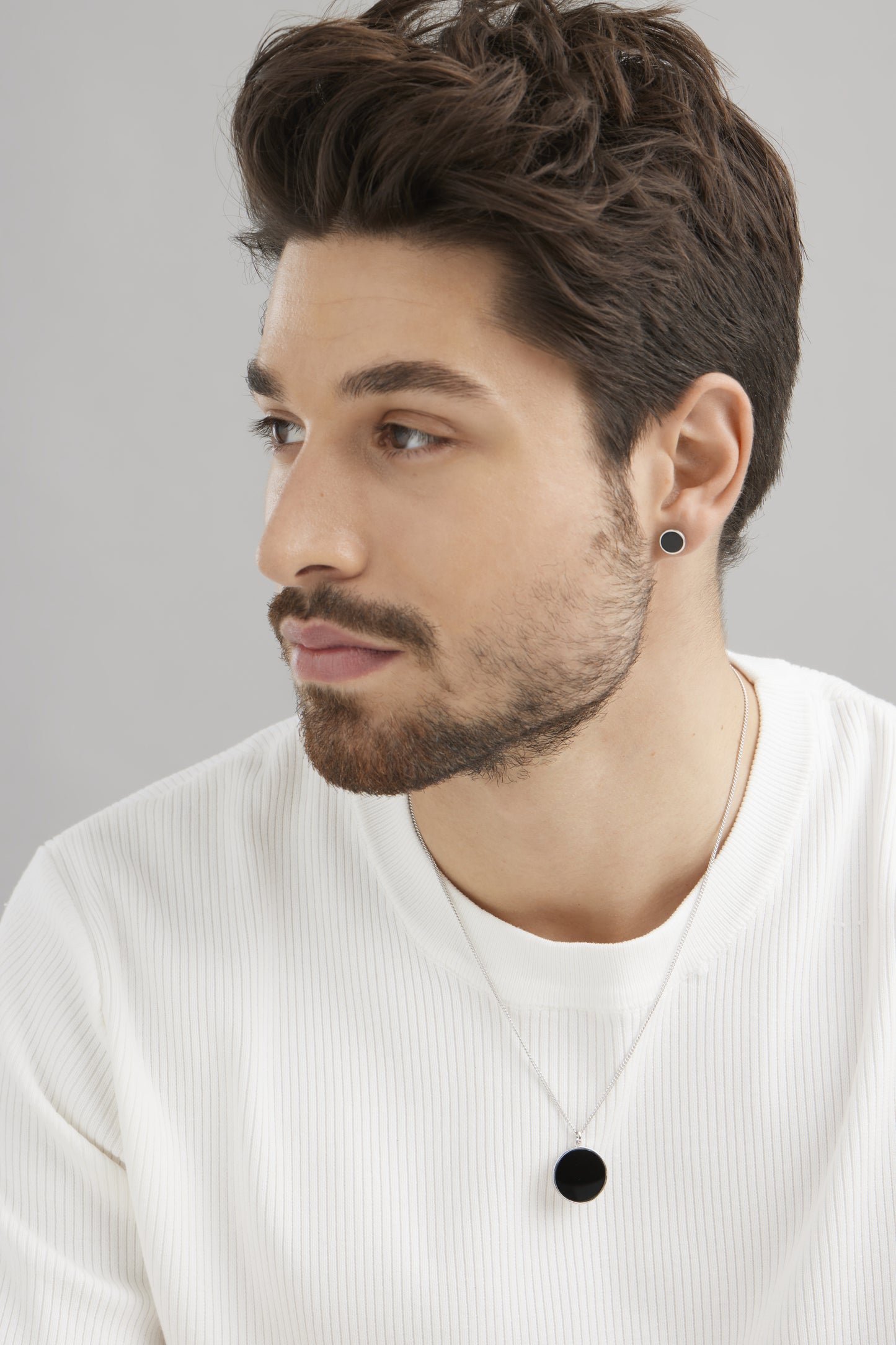 cai Single-Ohrstecker 925/- Sterling Silber rhodiniert 0,9cm Onyx 0,200ct