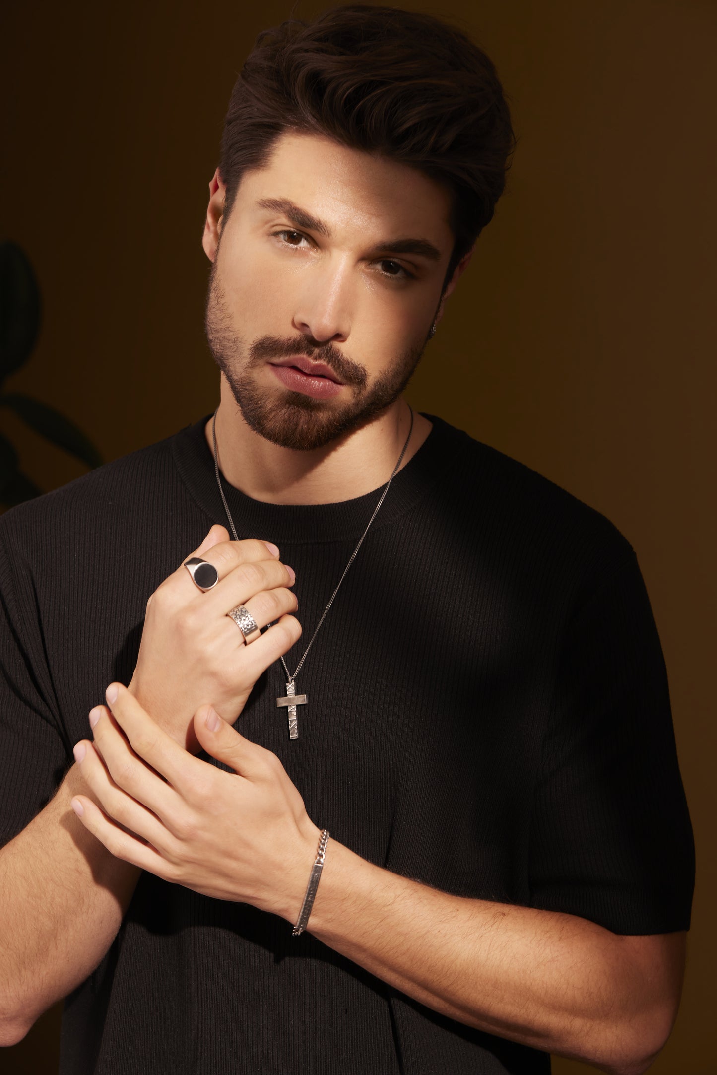 cai Anhänger mit Kette Panzerkette 925/- Sterling Silber oxidiert 60cm ohne 0,006ct