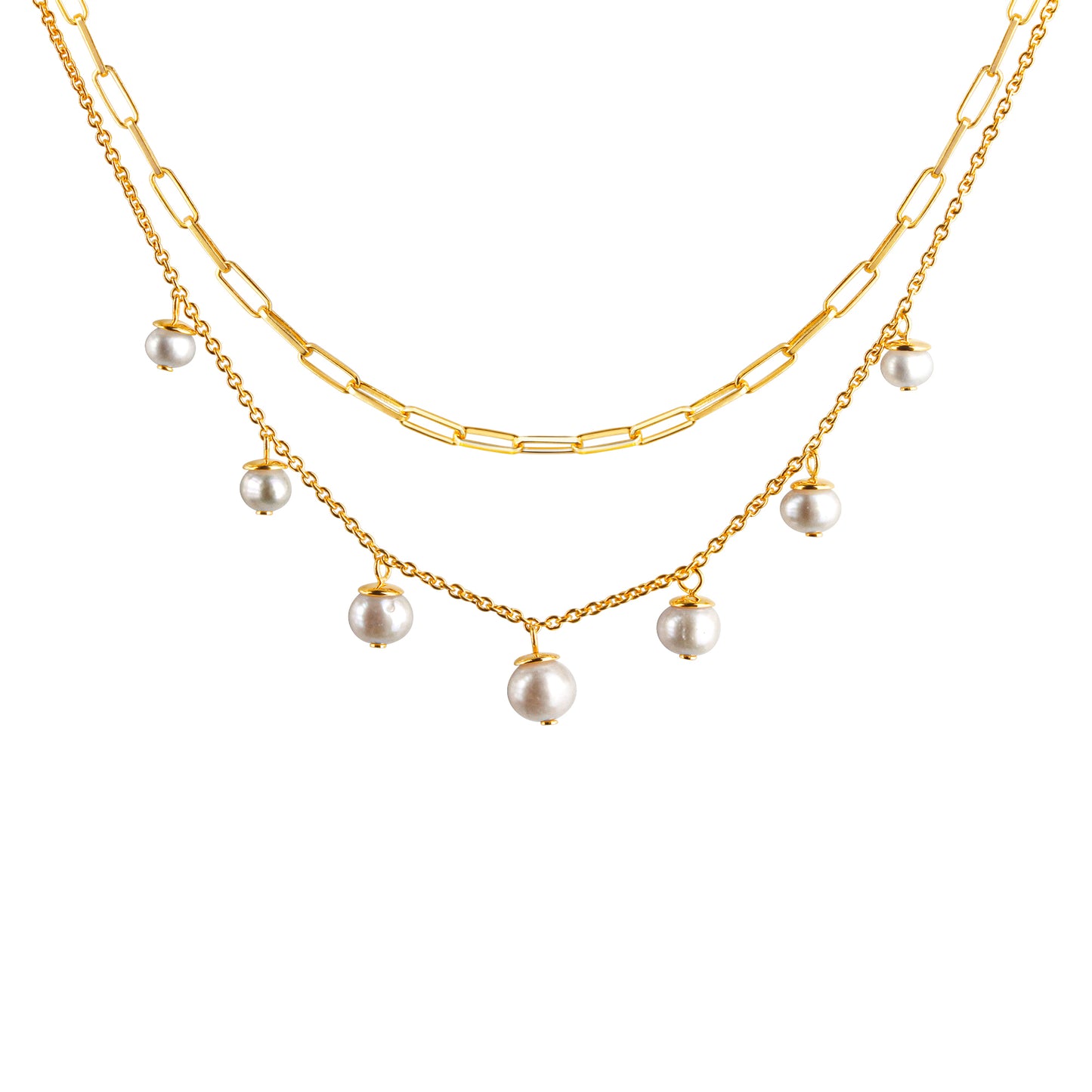 Halskette Gliederarmband 925/- Sterling Silber vergoldet 45cm Süßwasserzuchtperle