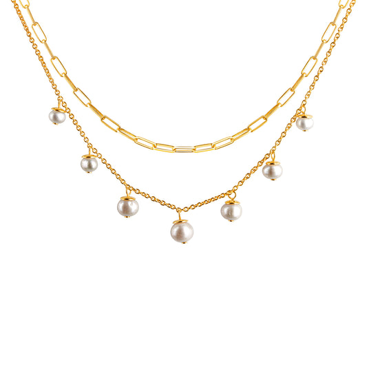 Halskette Gliederarmband 925/- Sterling Silber vergoldet 45cm Süßwasserzuchtperle