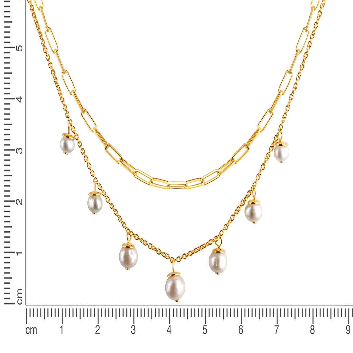 Halskette Gliederarmband 925/- Sterling Silber vergoldet 45cm Süßwasserzuchtperle