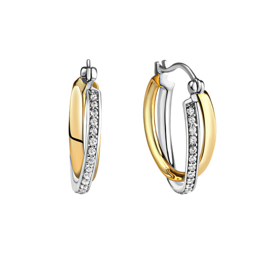 Ohrring 925/- Sterling Silber vergoldet (teil) 1,8cm Zirkonia