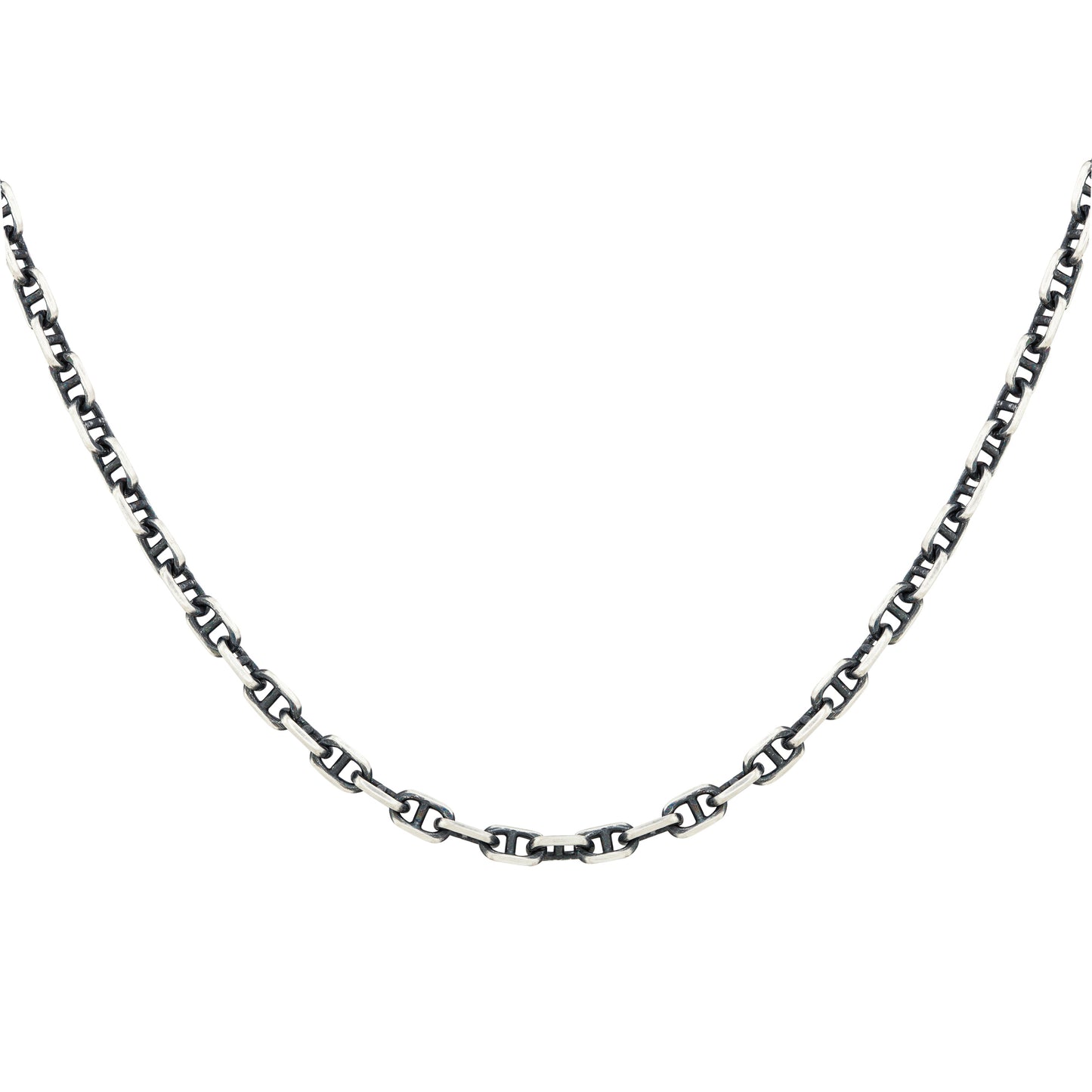 cai Kette 925 Sterling Silber oxidiert Steg-Anker Kette Panzerkette 925/- Sterling Silber rhodiniert 50cm ohne Stein
