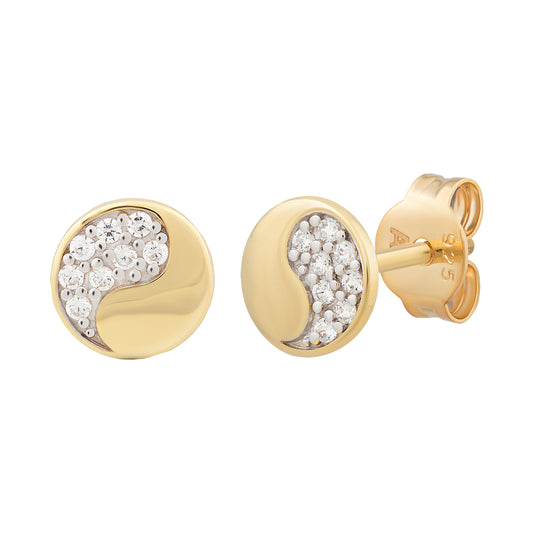 cai Ohrstecker 925 Silber vergoldet Yin&Yang Zirkonia 925/- Sterling Silber vergoldet 0,8cm Zirkonia