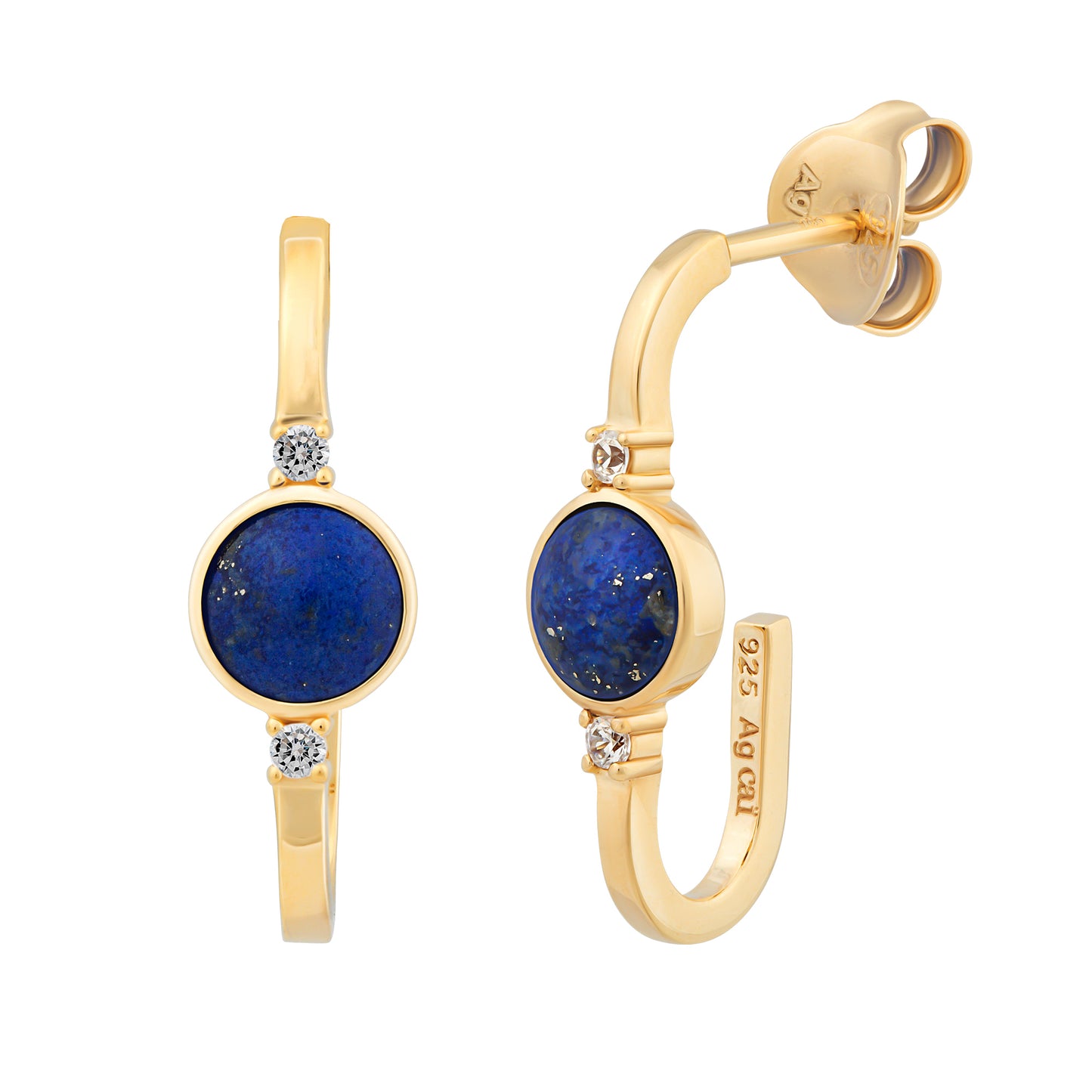 cai Creolen 925 Silber vergoldet Lapis und Zirkonia 925/- Sterling Silber vergoldet 2,1cm Lapislazuli