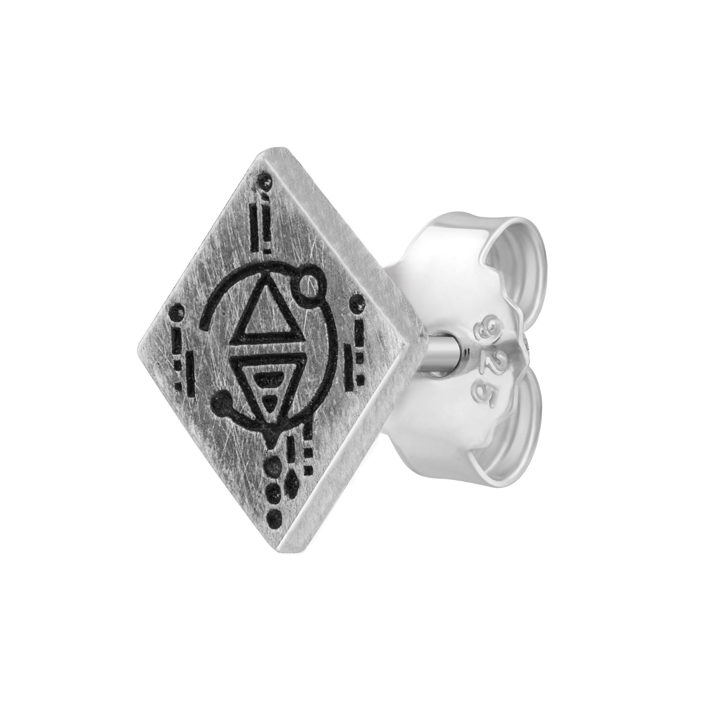 cai Single Ohrstecker 925 Silber matt eckig oxidiert Tattoo Motiv 925/- Sterling Silber oxidiert 1,0cm ohne Stein