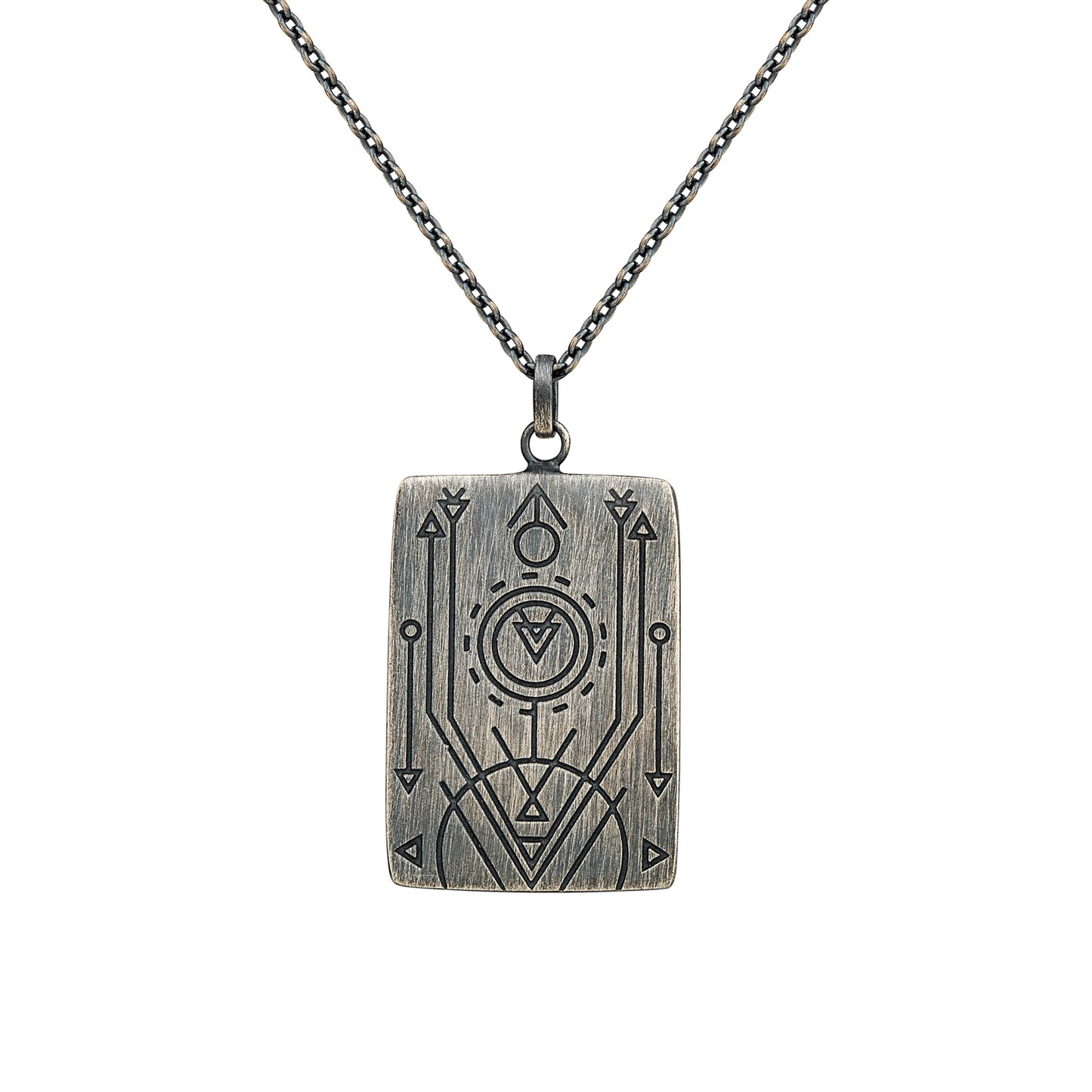 cai Anhänger mit Kette 925/- Silber matt oxidiert Tattoo Motiv Panzerkette 925/- Sterling Silber oxidiert 60cm ohne