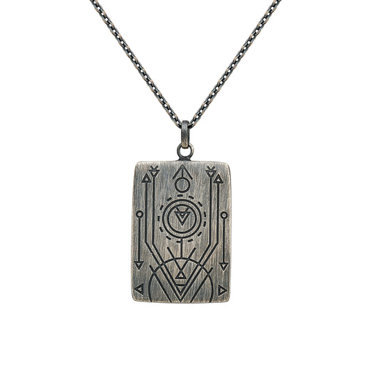 cai Anhänger mit Kette 925/- Silber matt oxidiert Tattoo Motiv Panzerkette 925/- Sterling Silber oxidiert 60cm ohne