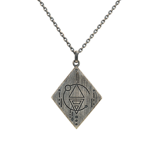 cai Anhänger mit Kette 925/- Silber matt oxidiert Tattoo Motiv 925/- Sterling Silber oxidiert 60cm ohne