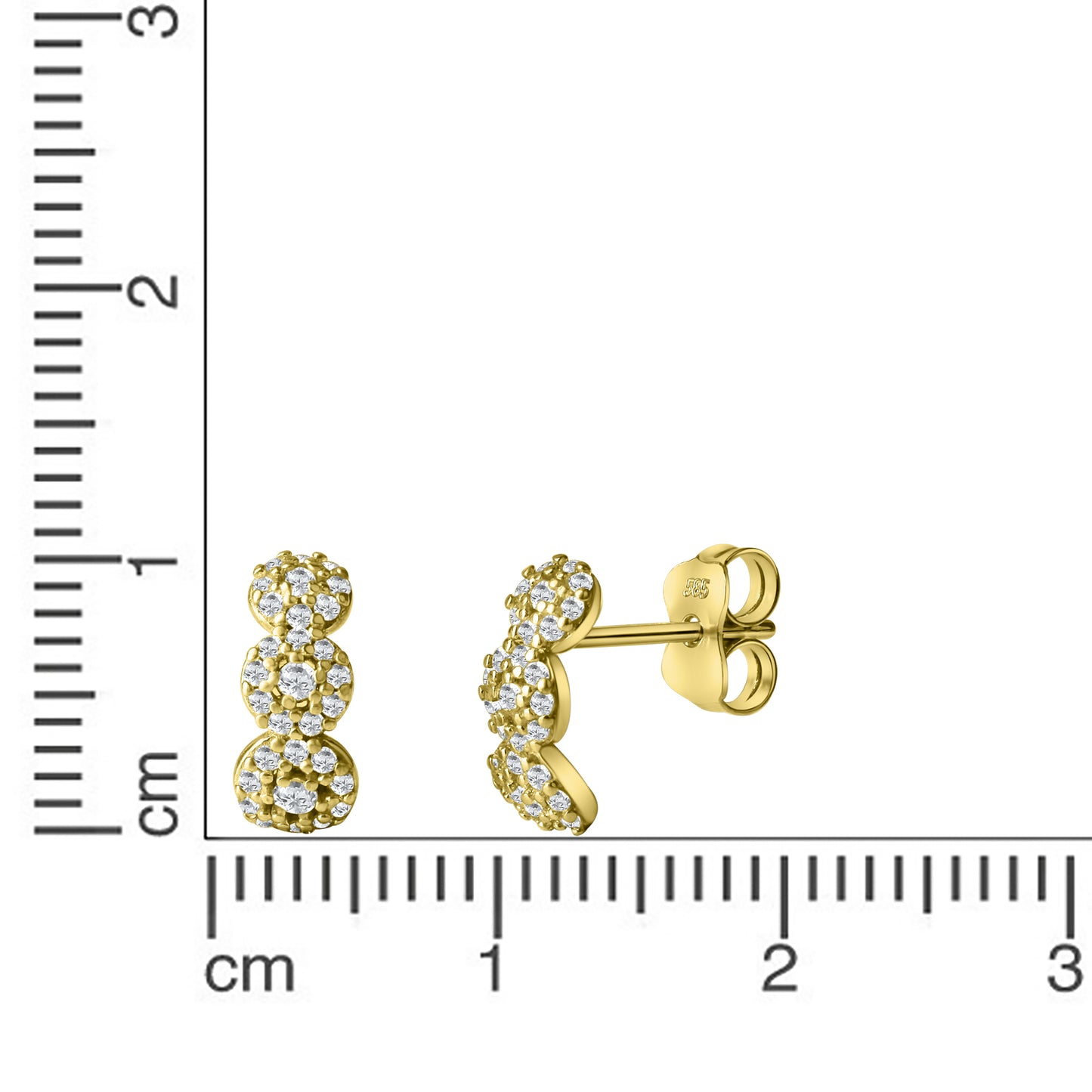 Ohrringe 585/- Gold rhodiniert (teil) 1,0cm Zirkonia