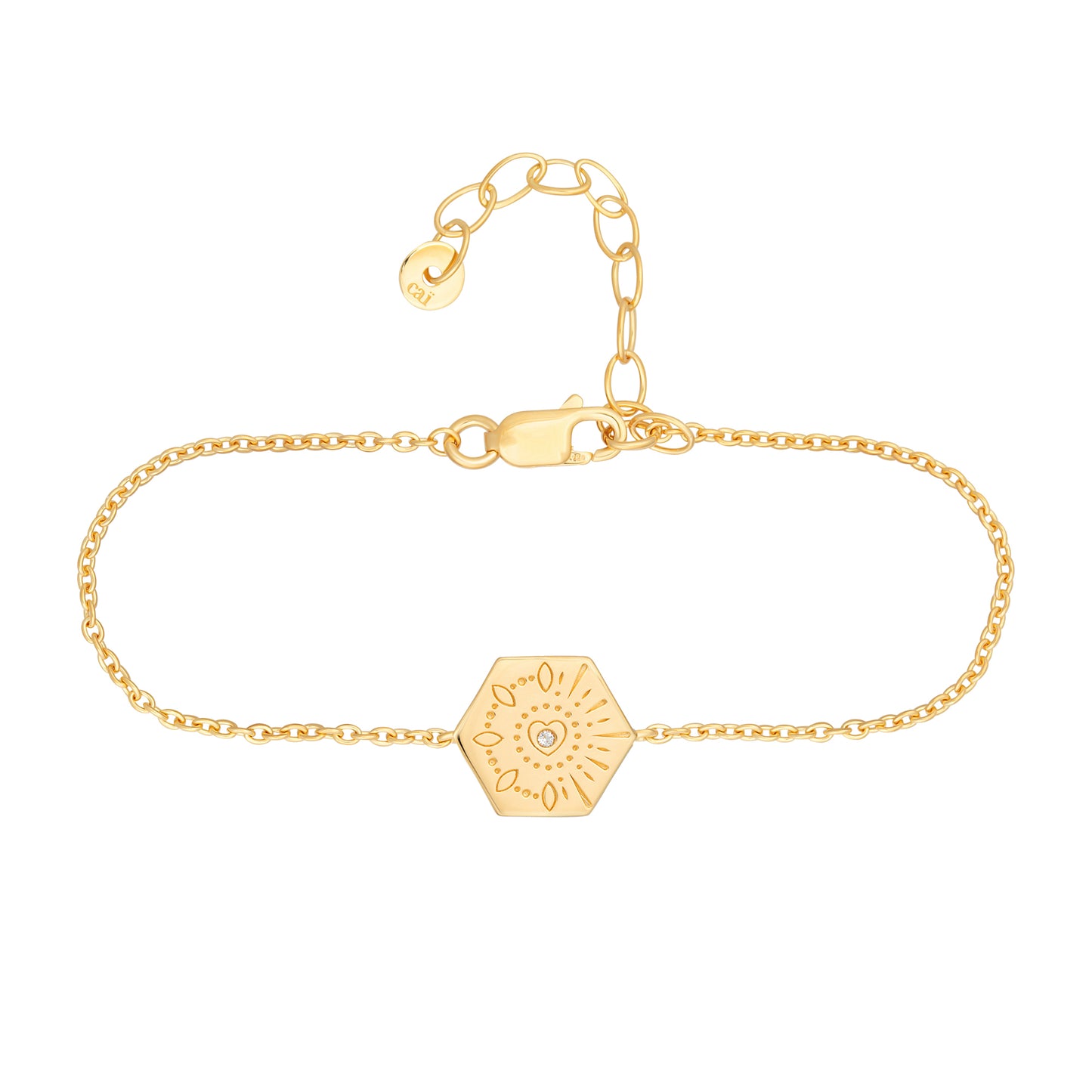 cai Armband 925 Sterling Silber Topas Tattoo Motiv Hexagon Erbskette 925/- Sterling Silber vergoldet 19,0cm Weißtopas