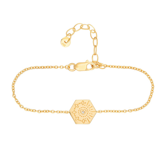 cai Armband 925 Sterling Silber Topas Tattoo Motiv Hexagon Erbskette 925/- Sterling Silber vergoldet 19,0cm Weißtopas