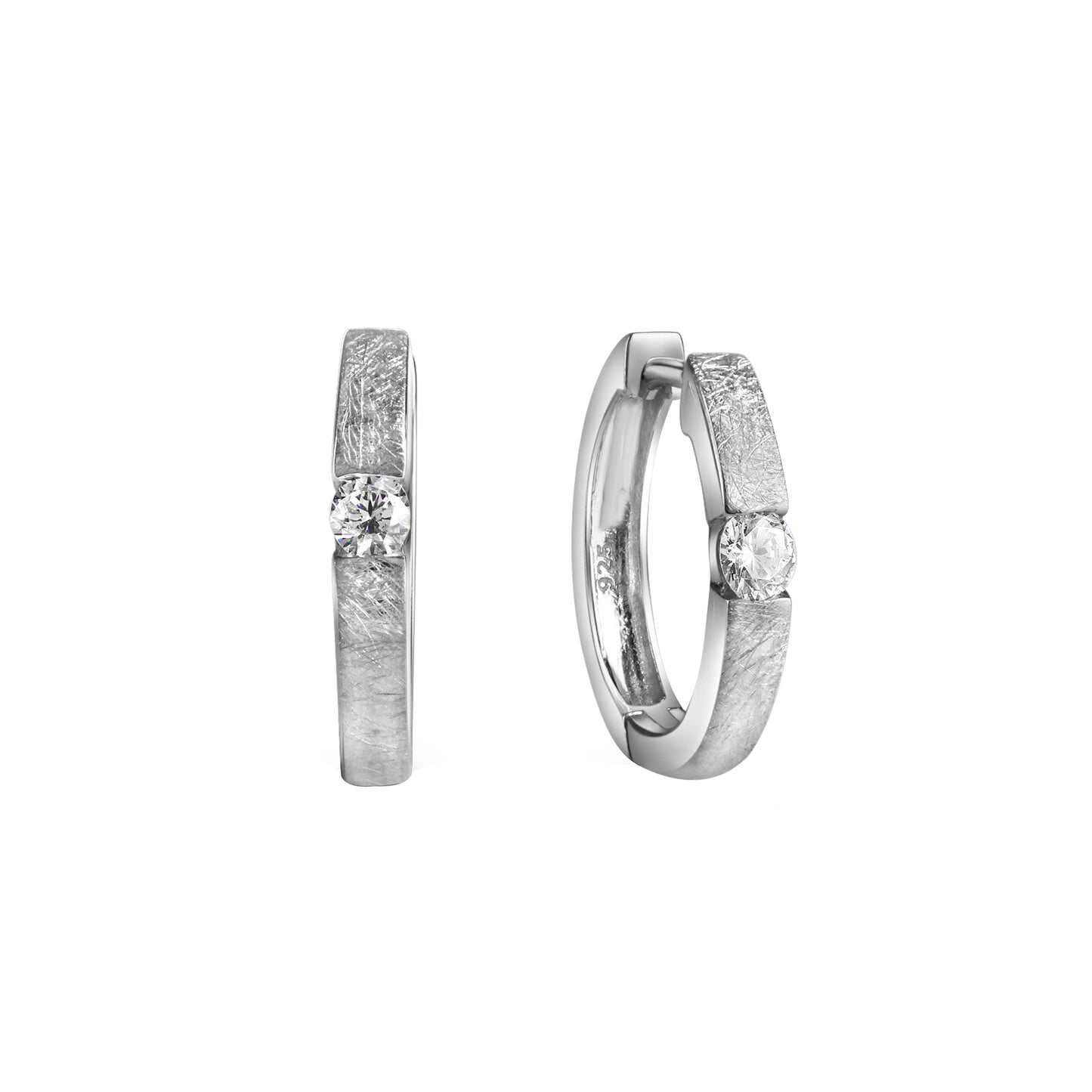 Klappcreolen 925/- Sterling Silber rhodiniert 1,7cm Zirkonia