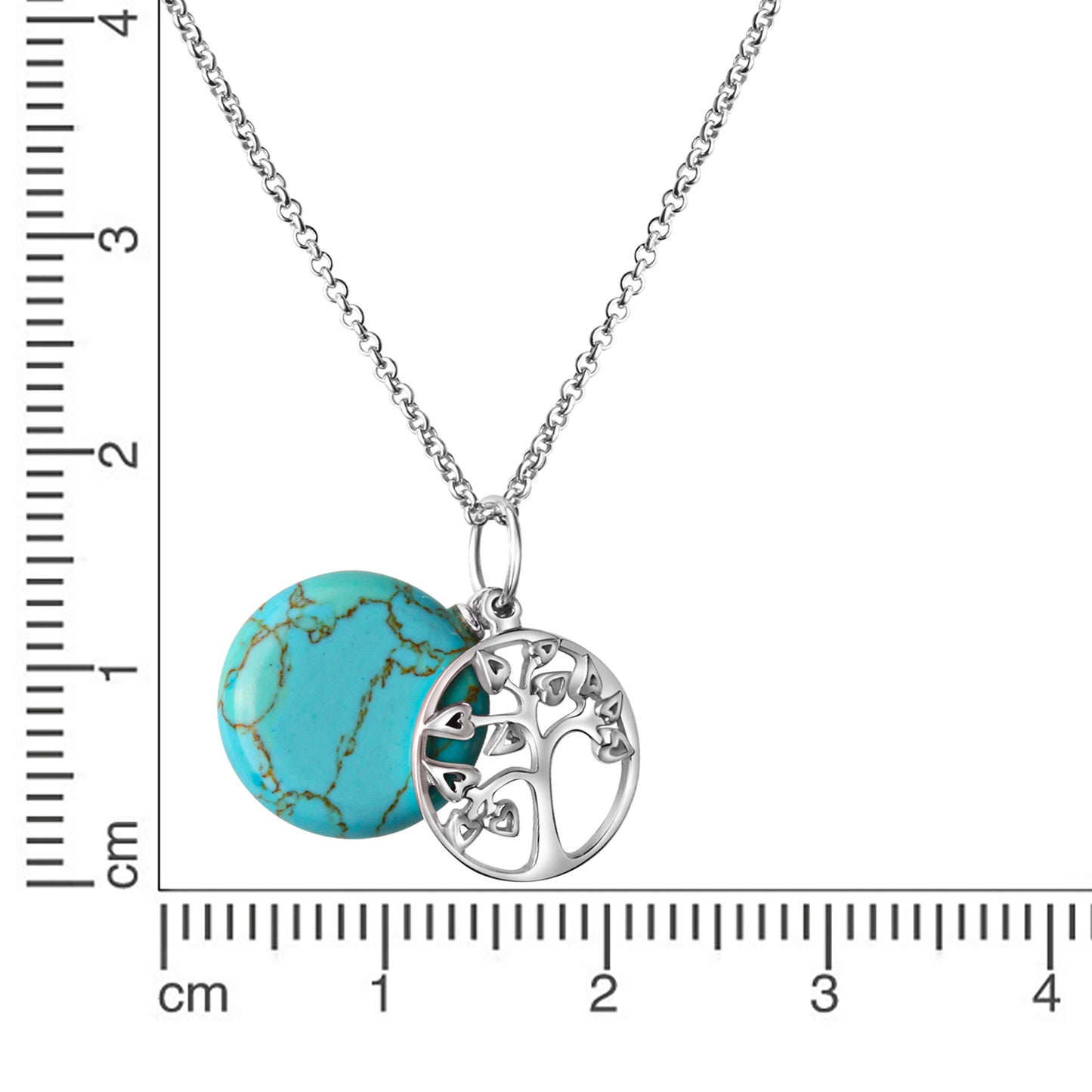 Anhänger mit Kette Panzerkette 925/- Sterling Silber rhodiniert 45,0cm Türkis