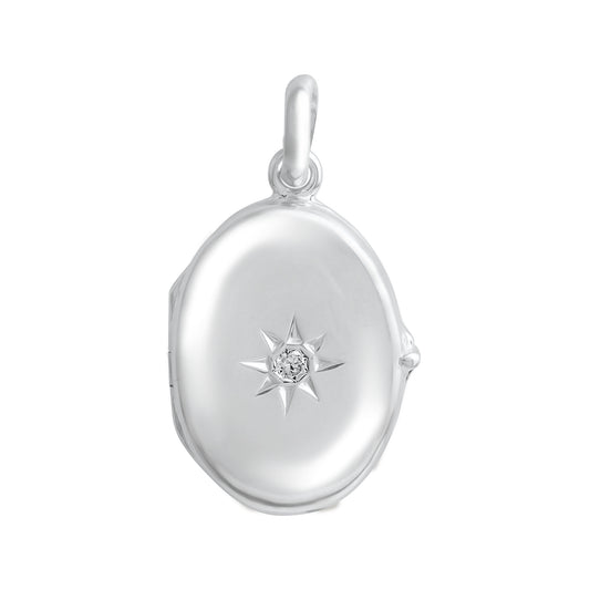 Medaillon 925/- Sterling Silber rhodiniert 3,1cm Zirkonia