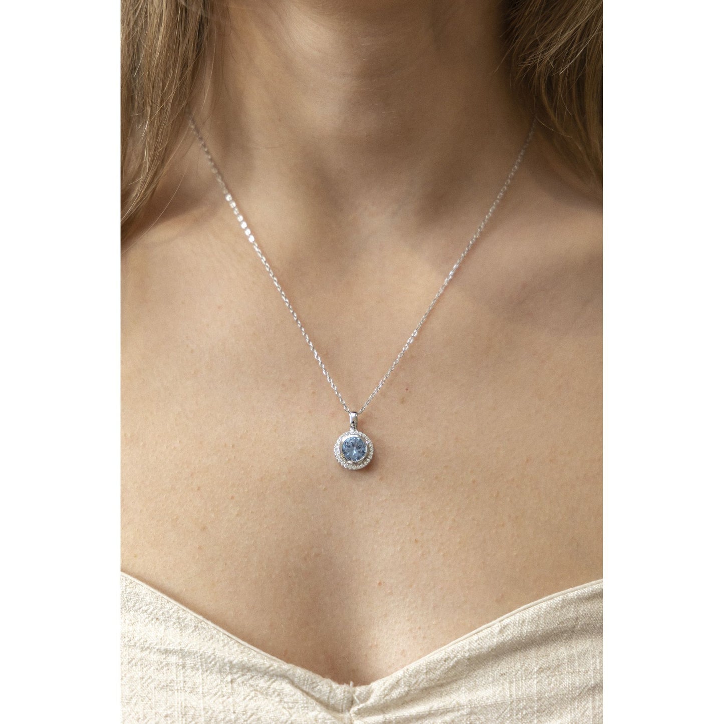 Anhänger mit Kette Ankerkette 925/- Sterling Silber rhodiniert 43 sy. Blautopas