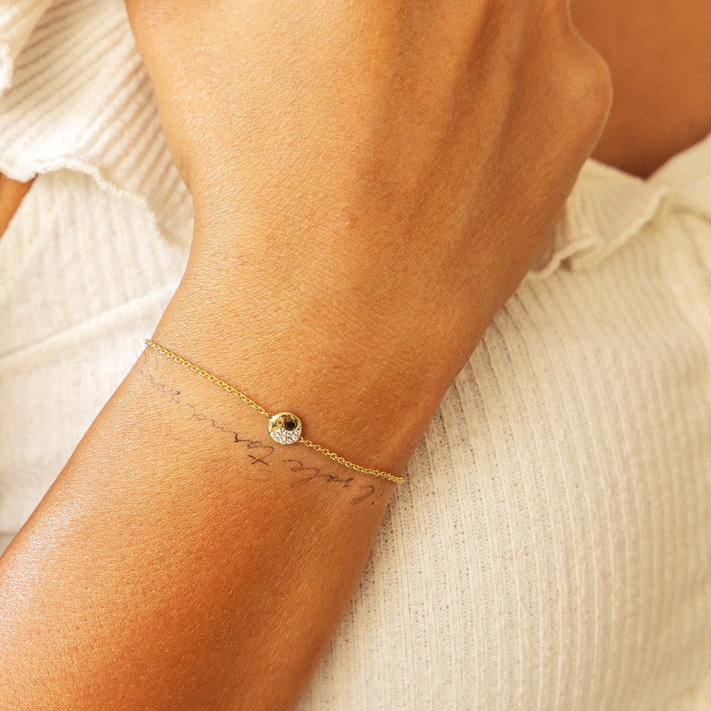 cai Armband Ankerkette 925/- Sterling Silber vergoldet 19,0cm Zirkonia
