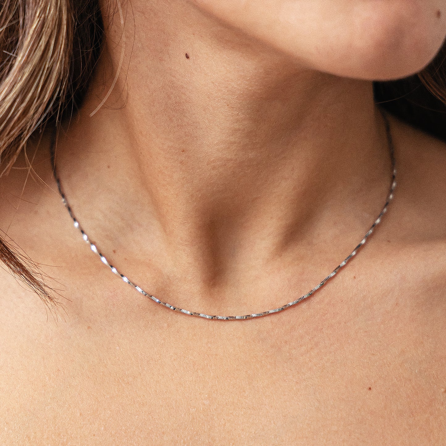 cai Collier 4-kant Schlangenkette 925/- Sterling Silber rhodiniert 43,0cm ohne Stein