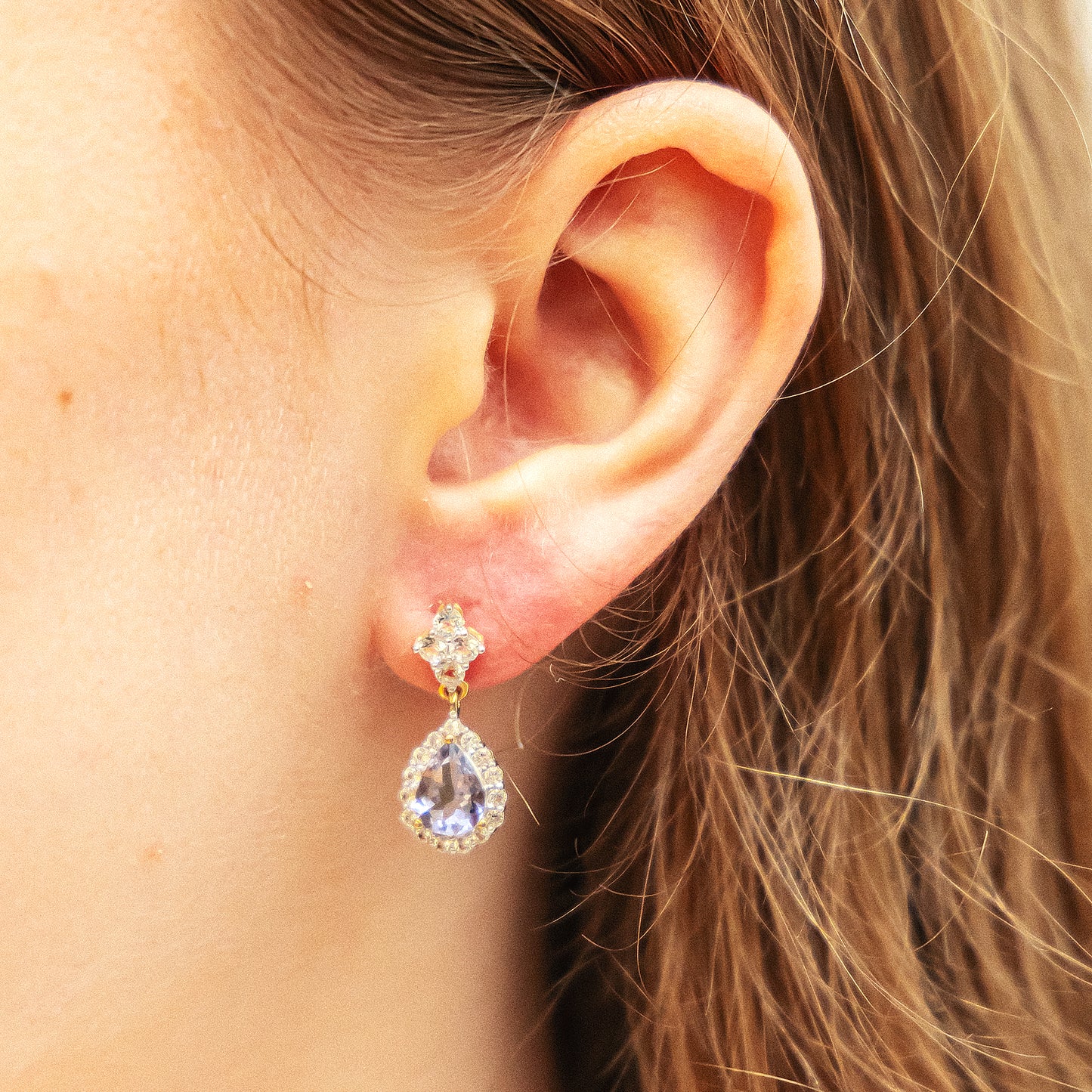 Ohrringe 585/- Gold rhodiniert (teil) 2,3cm Iolith 0,85ct.