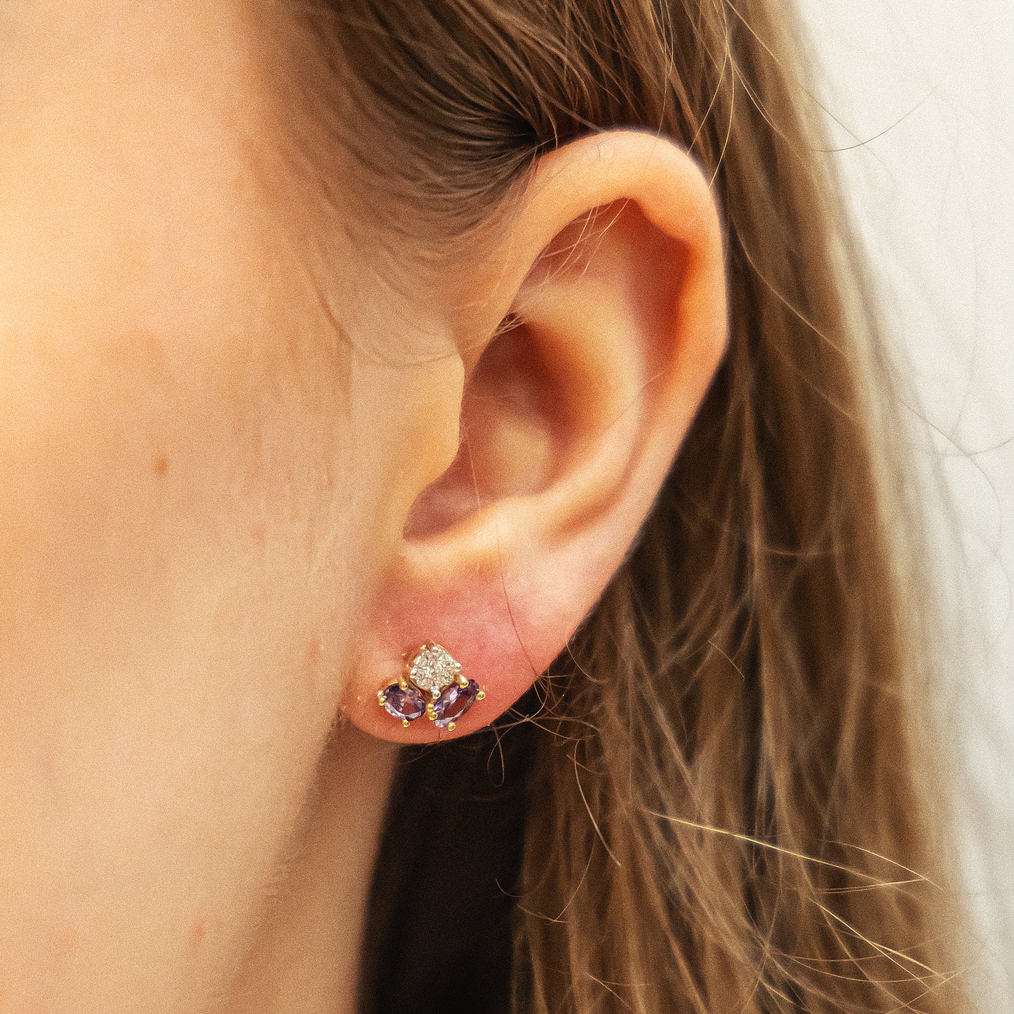 Ohrringe 375/- Gold Rhodiniert 0,8cm Amethyst