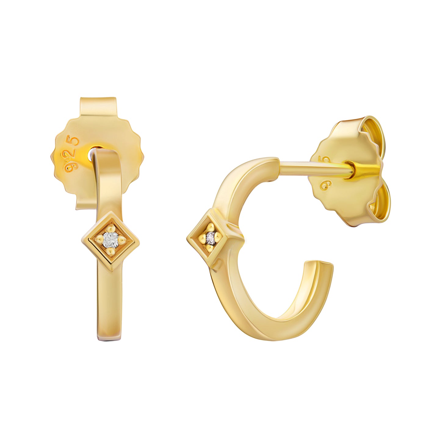 cai Creole 925 Sterling Silber vergoldet Raute Zirkonia 925/- Sterling Silber vergoldet 1,0cm Zirkonia