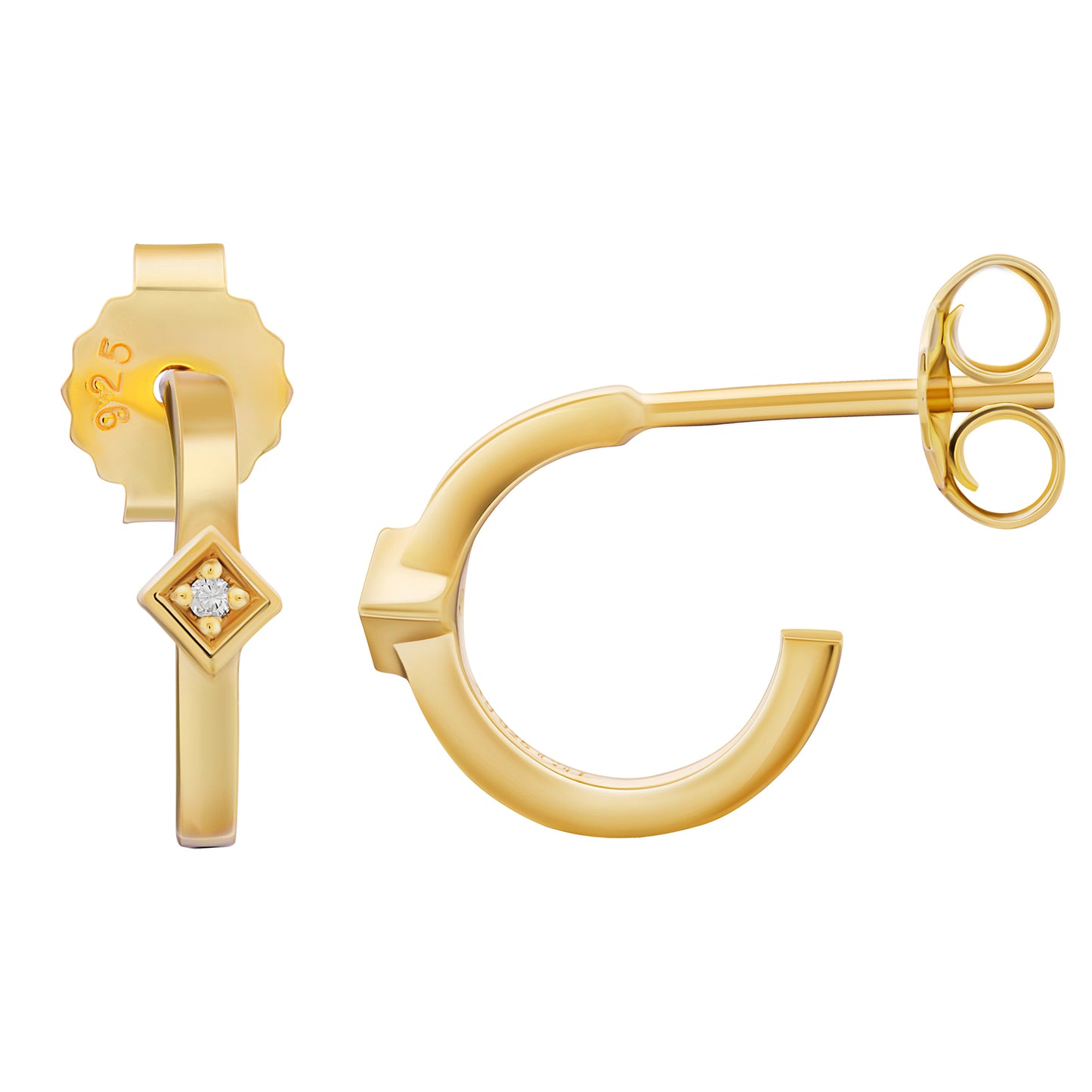 cai Creole 925 Sterling Silber vergoldet Raute Zirkonia 925/- Sterling Silber vergoldet 1,0cm Zirkonia