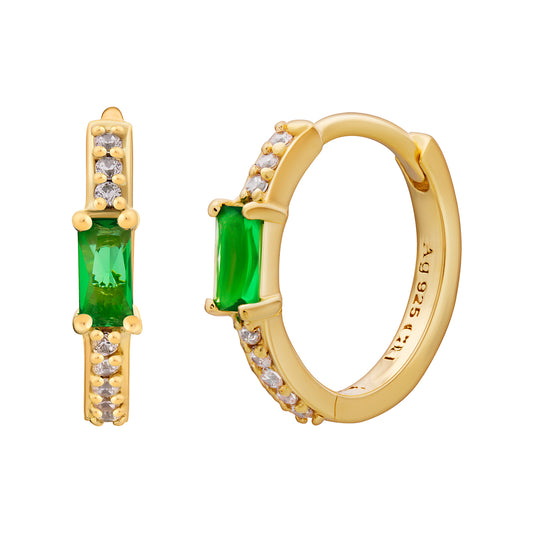 cai Creole 925 Sterling Silber gelb vergoldet Baguette Stein grün Zirkonia 925/- Sterling Silber vergoldet 1,3cm Zirkonia