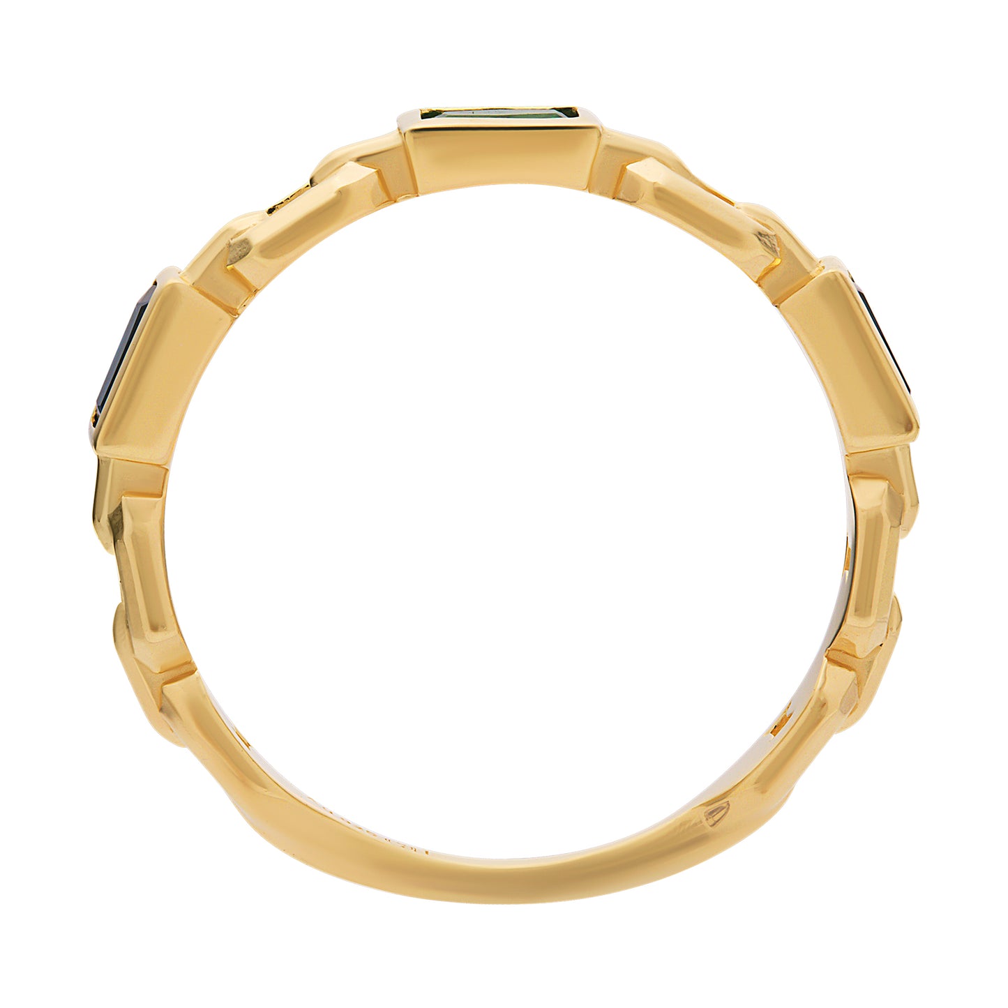 cai Ring 925 Silber vergoldet Kettendesign Baguette Steine grün blau 925/- Sterling Silber vergoldet Glasstein