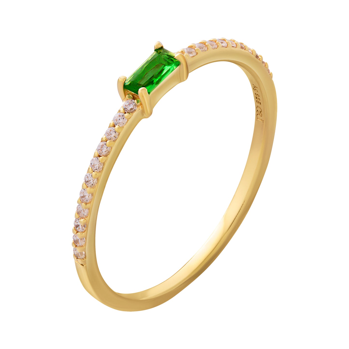 cai Ring 925 Silber vergoldet Baguette Stein grün 925/- Sterling Silber vergoldet Glasstein