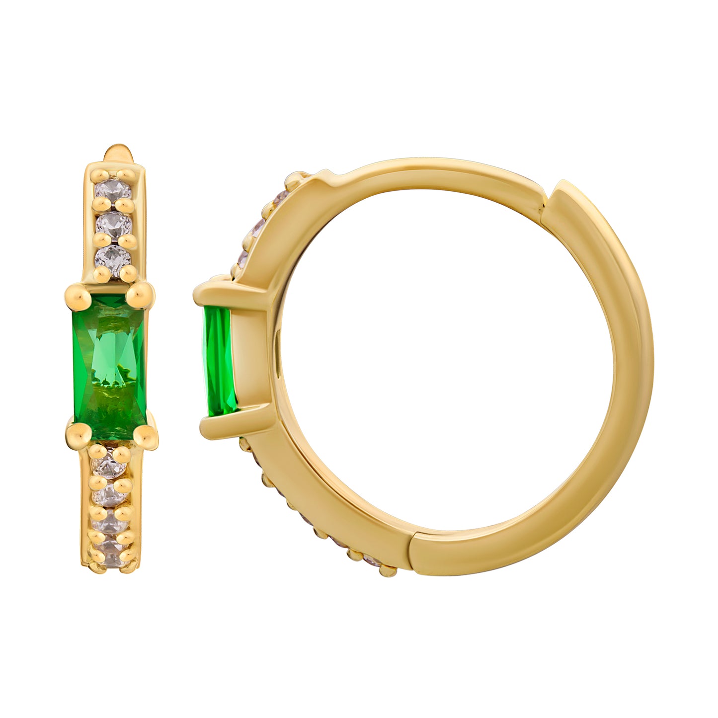 cai Creole 925 Sterling Silber gelb vergoldet Baguette Stein grün Zirkonia 925/- Sterling Silber vergoldet 1,3cm Zirkonia