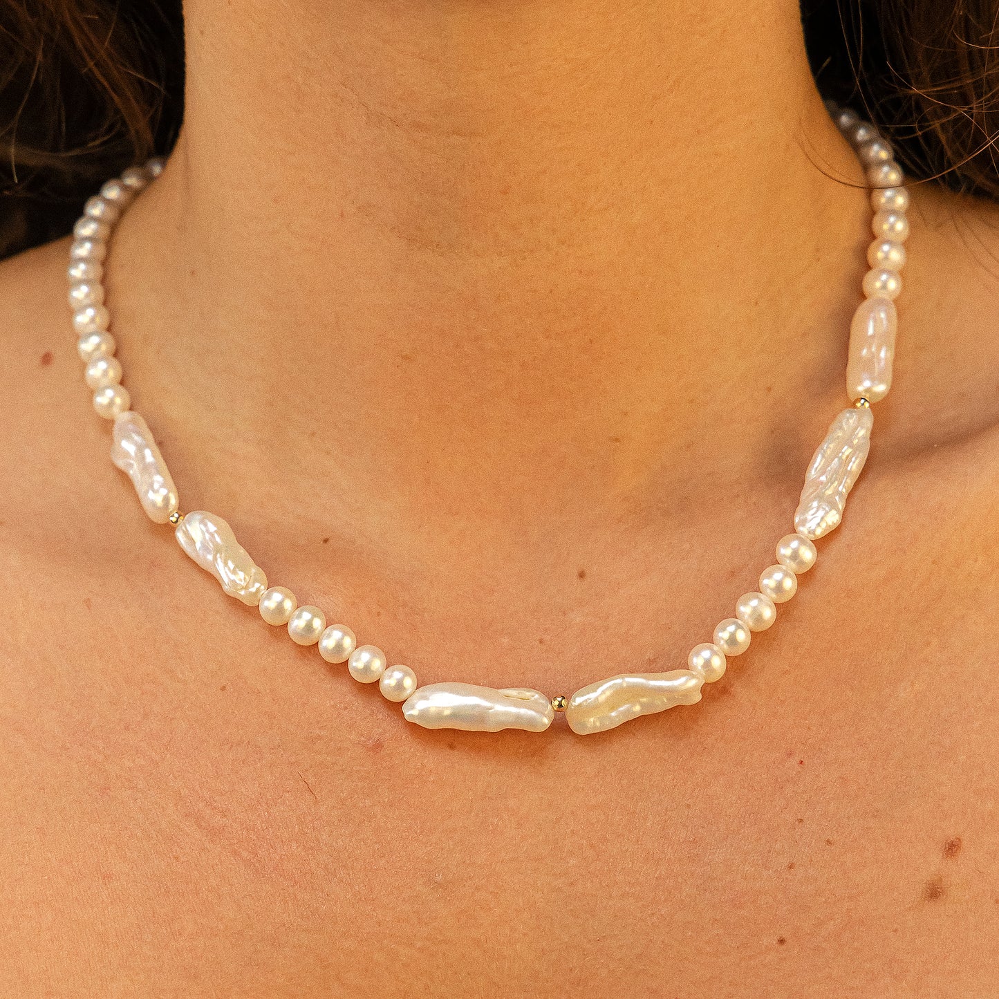 Halskette Süßwasserzuchtperlen 585/- Gold vergoldet 45cm