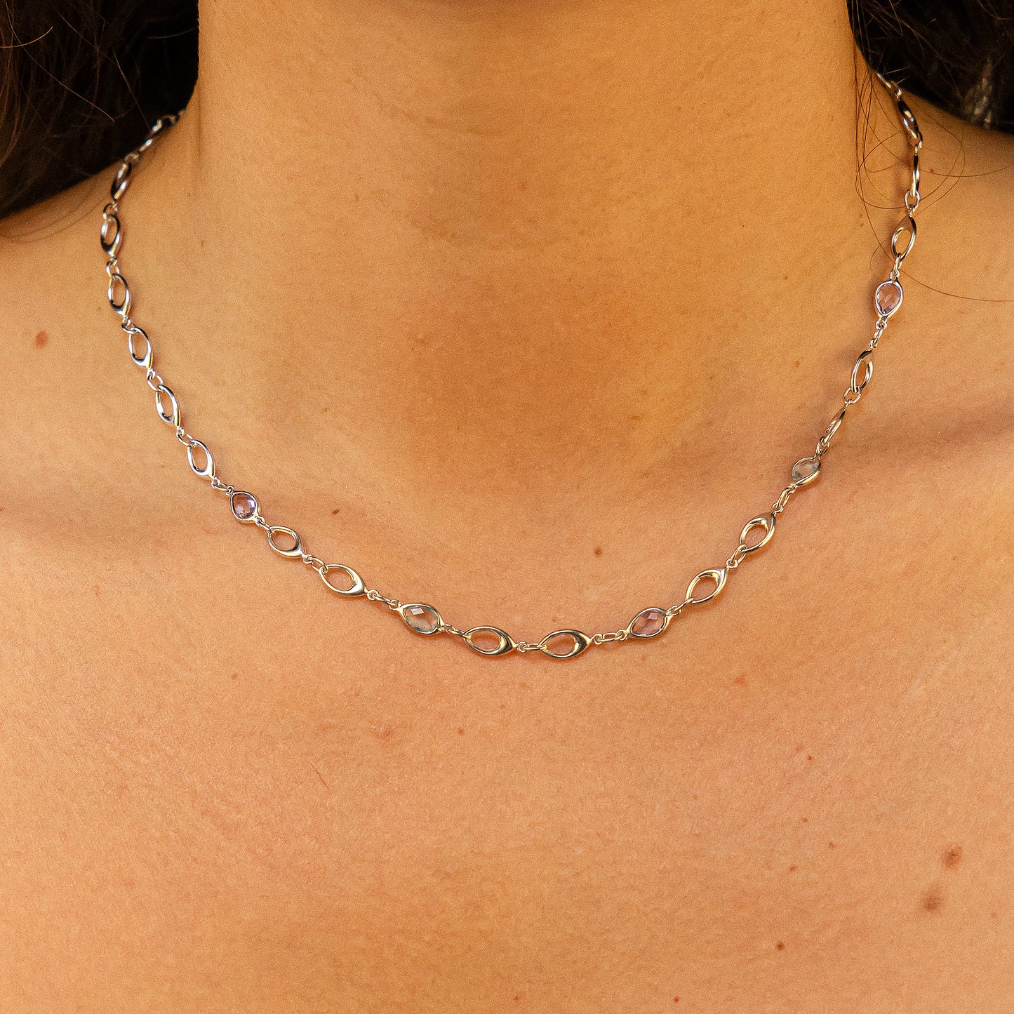 Halskette keine / nicht relevant 375/- Gold rhodiniert 43cm Amethyst