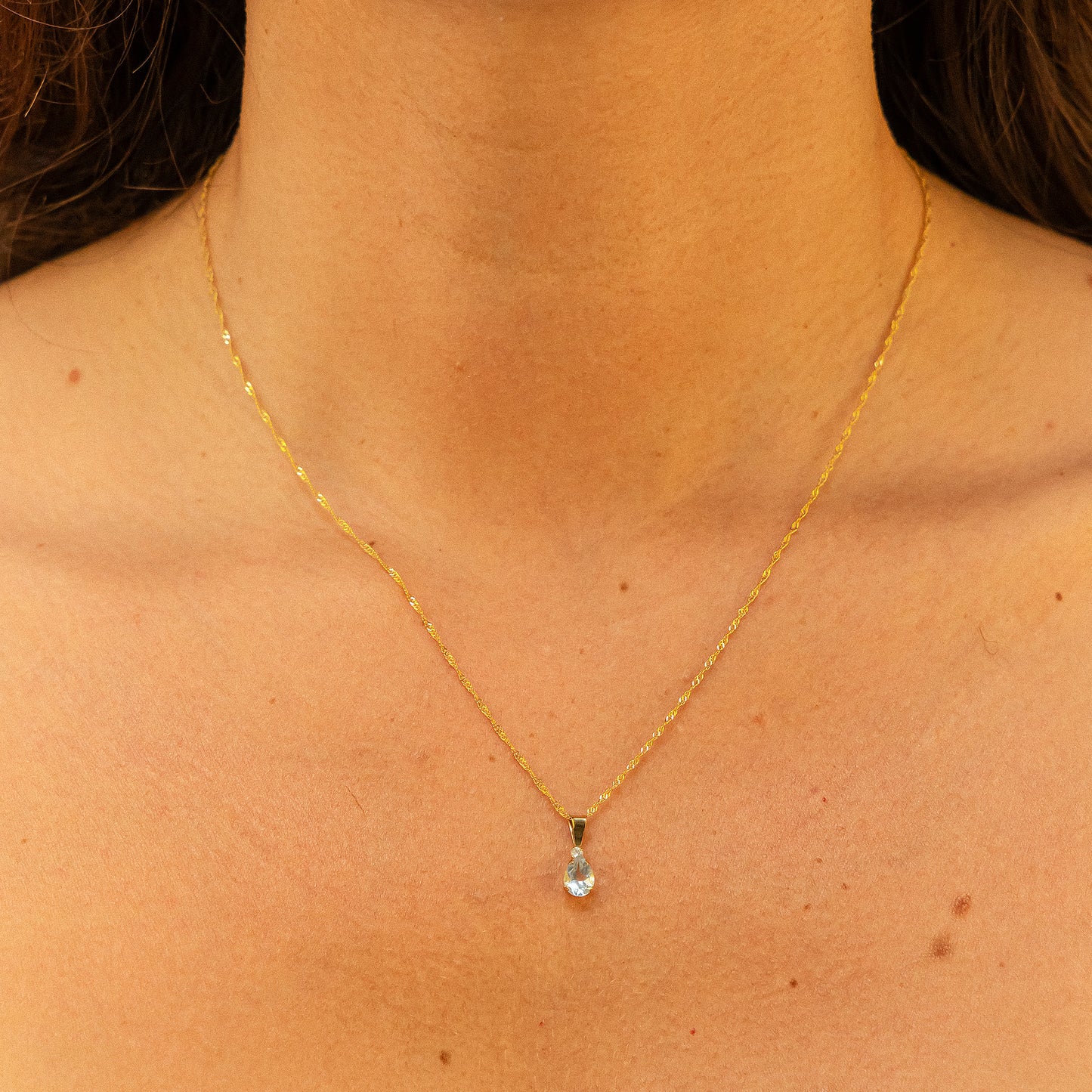 Halskette Singapurkette 375/- Gold 45cm Blautopas beh.