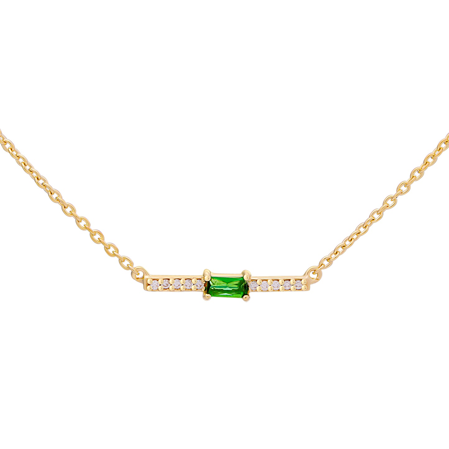 cai Collier 925 Silber vergoldet grüner Glasstein und Zirkonia Ankerkette 925/- Sterling Silber vergoldet 45,0cm Glasstein