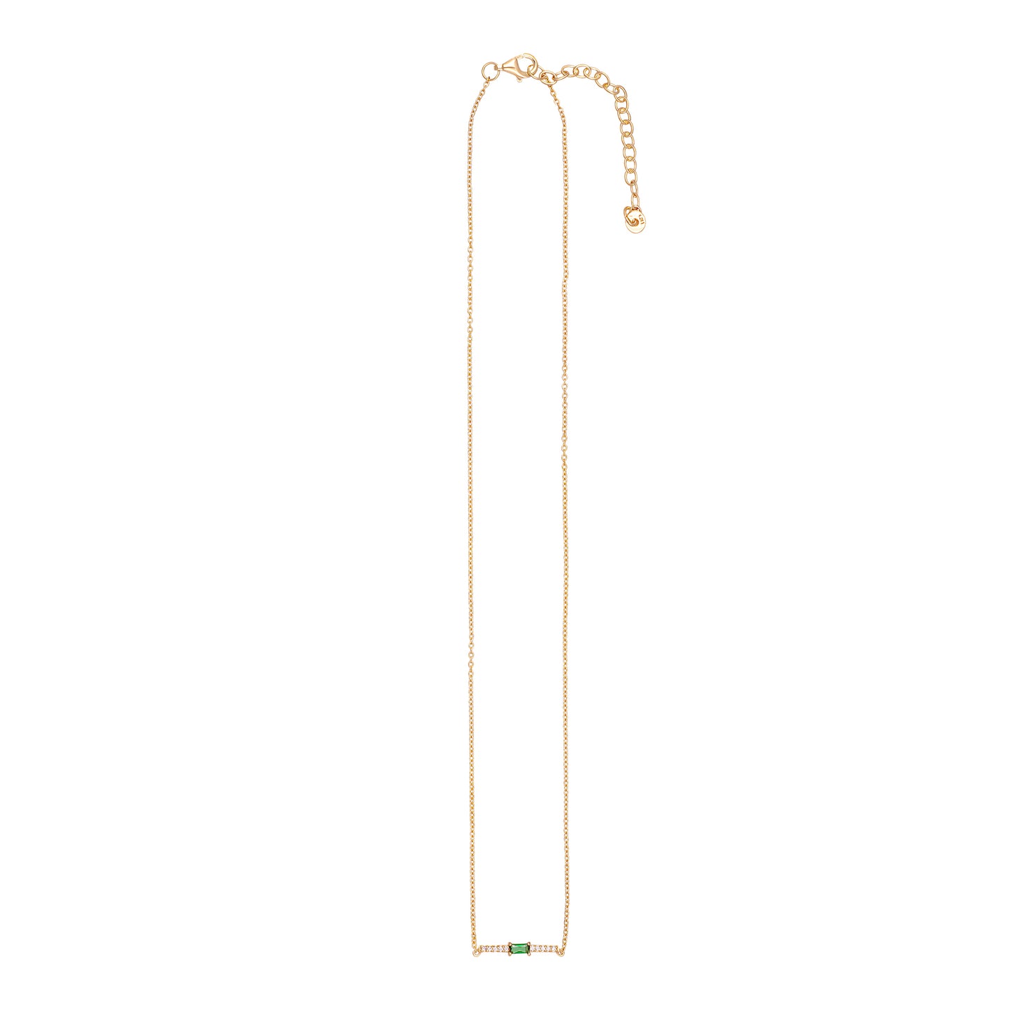 cai Collier 925 Silber vergoldet grüner Glasstein und Zirkonia Ankerkette 925/- Sterling Silber vergoldet 45,0cm Glasstein