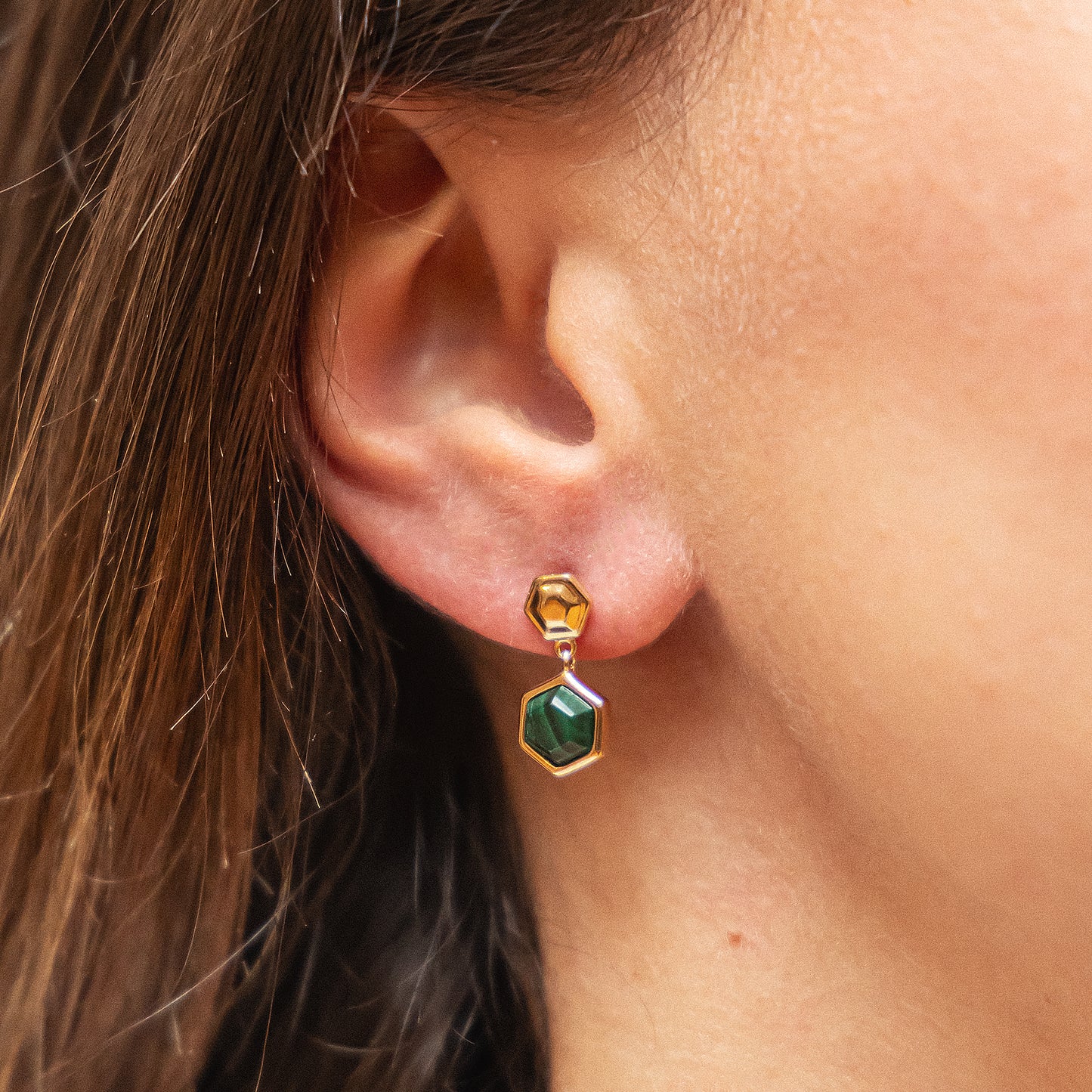 Ohrstecker 925/- Sterling Silber vergoldet 17cm Malachit