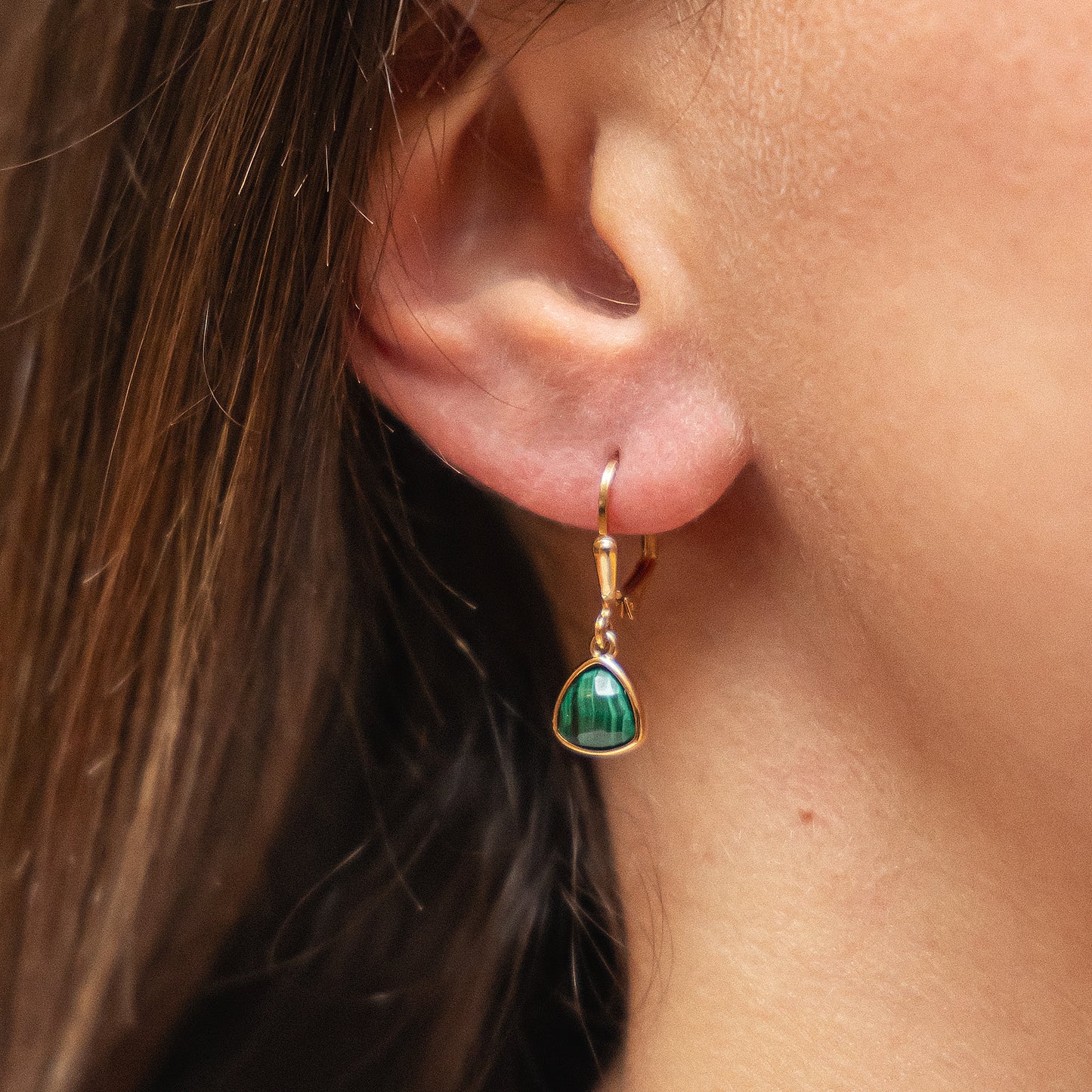 Ohrhänger 925/- Sterling Silber vergoldet 1,9cm Malachit