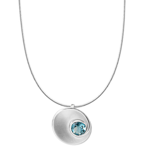Halskette 925 Silber mattiert mit echtem Blautopas Omegareifen/Kette 925/- Sterling Silber rhodiniert 45cm Blautopas beh.